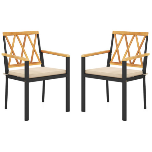 Set of 2 Patio Dining Chairs with Removable Padded Cushions-18 Inches