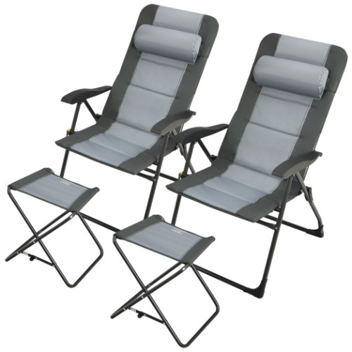 Set of 2 Patiojoy Patio Folding Dining Chair with Ottoman Set Recliner Adjustable-Gray