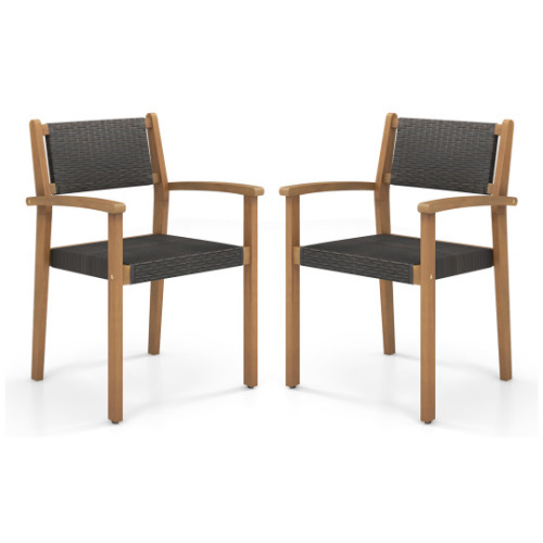 Set of 2 Stackable Outdoor Wicker Dining Chair