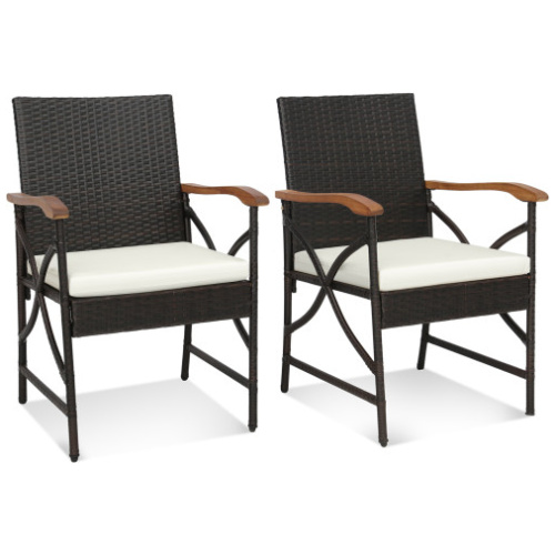 Set of 2/4 Patio Wicker Dining Chairs with Soft Zippered Cushion-Set of 2