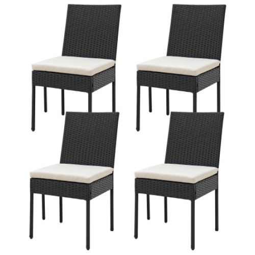 Set of 4 Patio Rattan Wicker Dining Chairs Set with Soft Cushions-Black