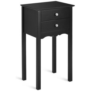 Side Table End Accent Table with 2 Drawers-Black