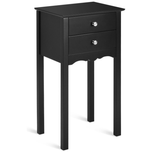Side Table End Accent Table with 2 Drawers-Black