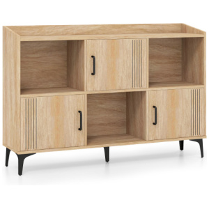 Sideboard Storage Cabinet Bookcase with 3 Doors and Open Compartments-Oak