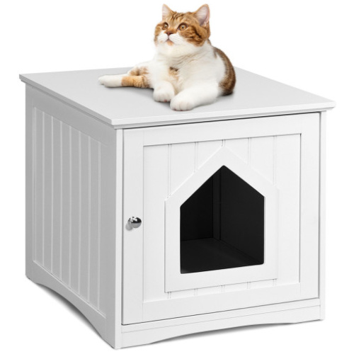 Sidetable Nightstand Weatherproof Multi-function Cat House-White