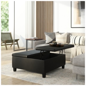 Simpli Home Ellis Coffee Table Storage Ottoman, Distressed Black