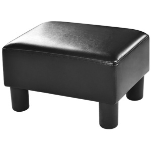 Small PU Leather Rectangular Seat Ottoman Footstool-Black