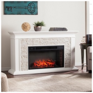 Southern Enterprises Furniture Brook Manor Electric Fireplace Mantel, Fresh White