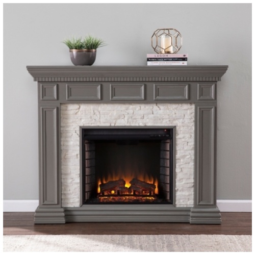 Southern Enterprises Furniture Horstena Electric Fireplace Mantel, Gray