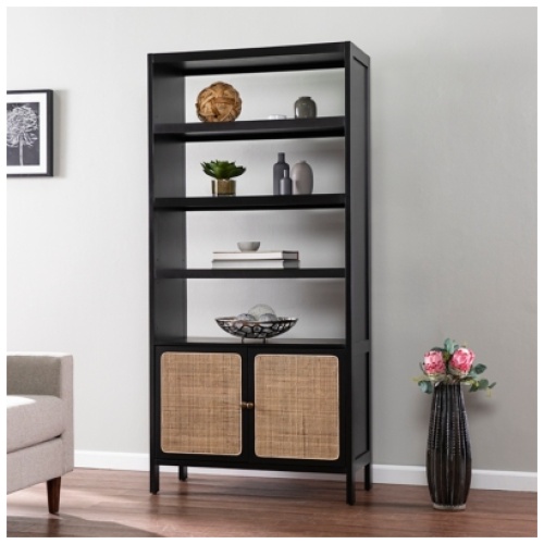 Southern Enterprises Furniture Nollyn Bookcase, Black/Gold/Natural