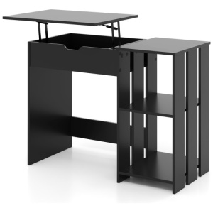 Space Saving Computer Desk with Hidden Compartment and Open Storage Shelves-Black