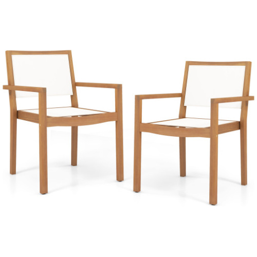 Stackable Outdoor Dining Chair Set of 2 with Acacia Wood Frame