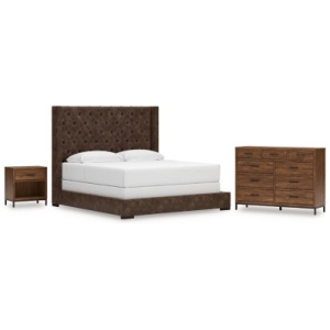 Steenlage King Upholstered Bed with Dresser and Nightstand, Brown