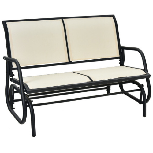 Swing Glider Chair 48 Inch Loveseat Rocker Lounge Backyard-Beige