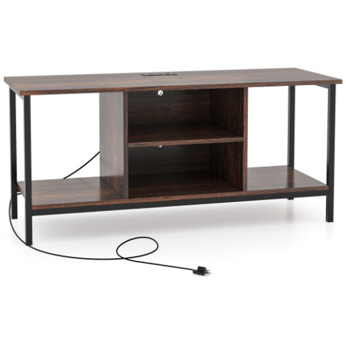 TV Stand Entertainment Center with Open Storage Shelves and Power Outlets to 50 Inches-Rustic Brown