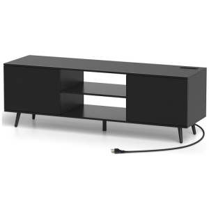 TV Stand with Power Outlets and Adjustable Shelf for 60 Inch TVs-Black