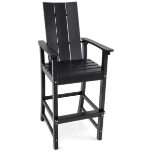 Tall Adirondack Chair Outdoor Bar Stool with Ergonomic Backrest for Backyard-Black