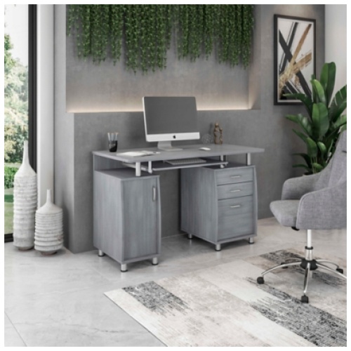 Techni Mobili Workstation Computer Desk with Storage, Gray