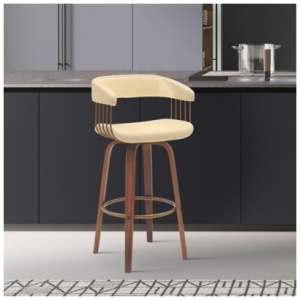 Topanga Swivel Counter Stool, Cream/Walnut/Bronze