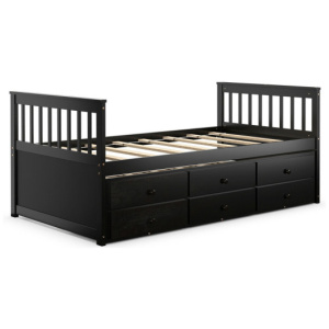 Twin Captain's Bed with Trundle and 3 Storage Drawers-Dark Brown