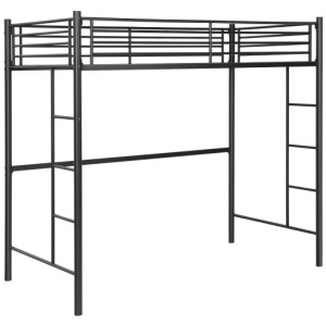 Twin Loft Bed Frame with 2 Ladders Full-length Guardrail -Black