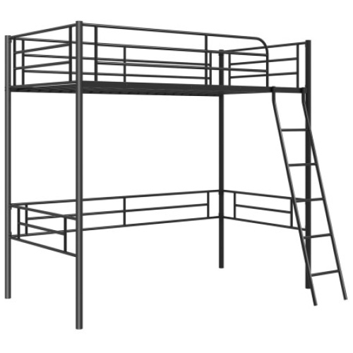 Twin Metal Loft Bed Frame with Ladder and Metal Slats Support-Black