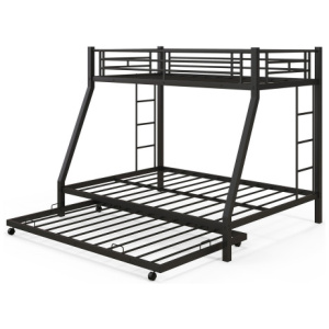 Twin Over Full Bunk Bed Frame with Trundle for Guest Room-Black