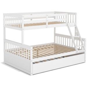 Twin Over Full Convertible Bunk Bed with Twin Trundle-White