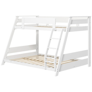 Twin Over Full Low Bunk Bed with Reversible Ladder-White