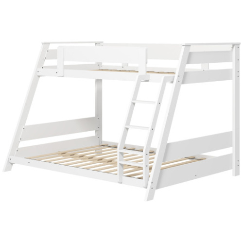 Twin Over Full Low Bunk Bed with Reversible Ladder-White