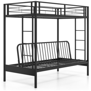 Twin Over Futon Bunk Bed with 2 Ladders and Safety Guardrails-Black