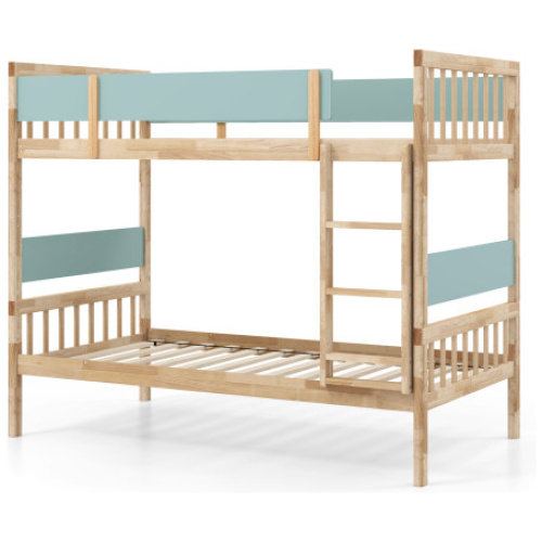 Twin Over Twin Bunk Bed with Ladder and Full-length Guardrails-Natural