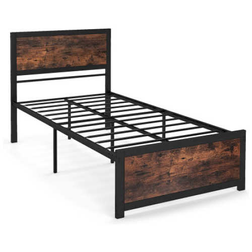 Twin Size Bed Frame Metal with High Headboard and Mute Bars-Twin Size