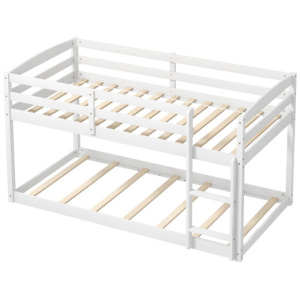 Twin Size Bunk Bed with High Guardrails and Integrated Ladder-White