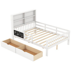 Twin/Full Size Bed Frame with 2 Drawers and Bookcase for Boys and Girls-Full Size