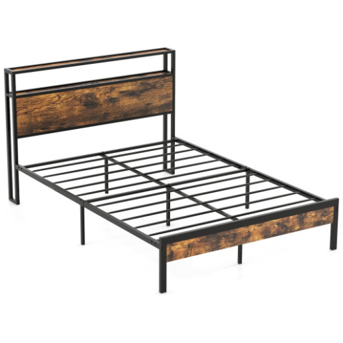 Twin/Full/Queen Bed Frame with Storage Headboard and Charging Station-Full Size