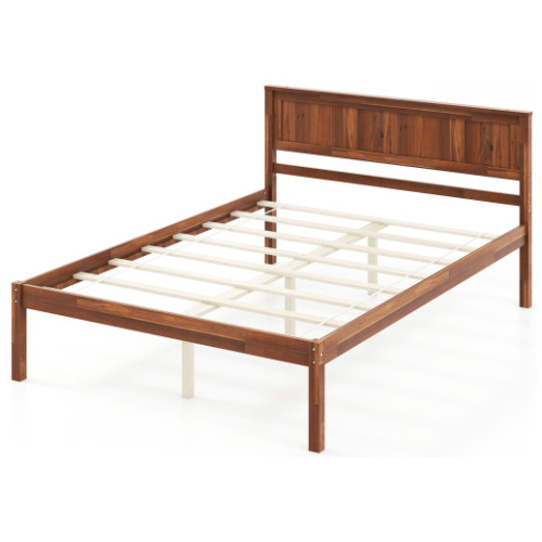 Twin/Full/Queen Size Bed Frame with Wooden Headboard and Slat Support-Full Size
