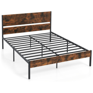 Twin/Full/Queen/King Metal Bed Frame with Wooden Headboard and Footboard-Queen Size