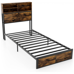 Twin/Full/Queen/King Size Bed Frame with Storage Headboard Industrial Metal Platform Bed-Twin Size