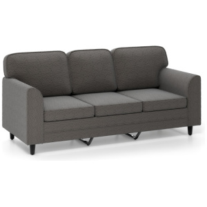 Upholstered Teddy Velvet 3-Seat Sofa with Comfy Back Pillows-Gray