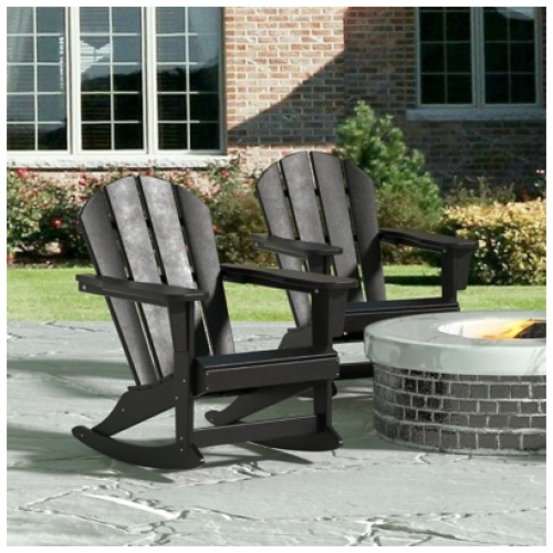 Venice Outdoor Adirondack Rocking Chairs (Set of 2), Black