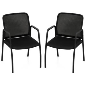 Waiting Room Chair Set of 2 Office Guest Chairs with Ergonomic Mesh Backrest-Black