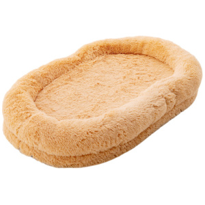 Washable Fluffy Human Dog Bed with Soft Blanket and Plump Pillow-Brown