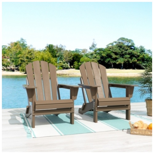 Westin Outdoor Newport Folding Adirondack Chair (set of 2), Weathered Wood