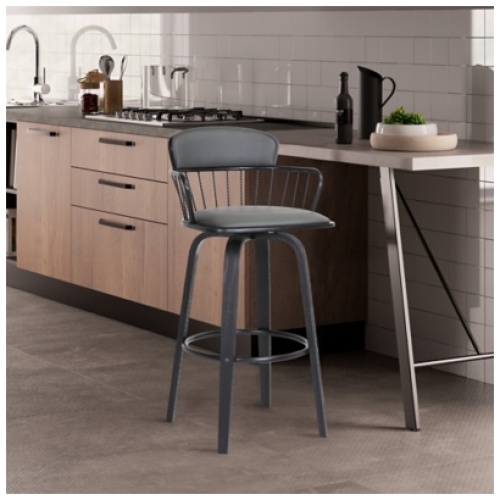 Willow Swivel Bar Stool, Gray/Black