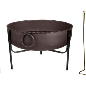 Wood-Burning Fire Pit Bowl with Iron Loop Handles