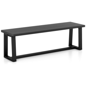 Wood Dining Bench with Metal Frame and Adjustable Footpads-Black