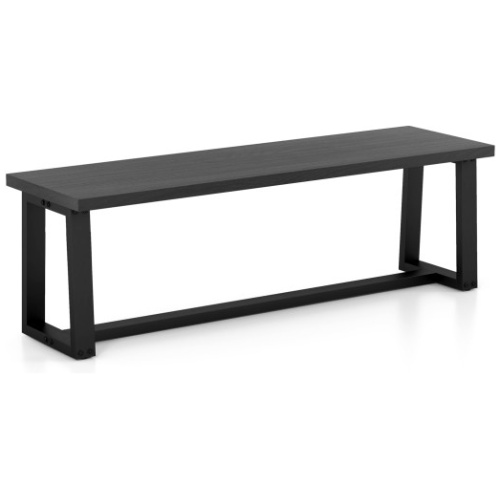 Wood Dining Bench with Metal Frame and Adjustable Footpads-Black