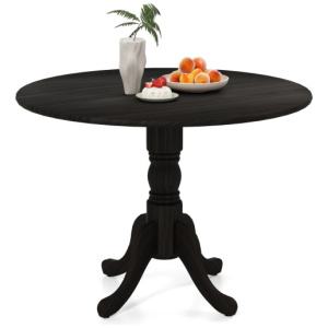 Wooden Dining Table with Round Tabletop and Curved Trestle Legs-Black