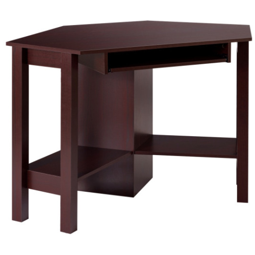 Wooden Study Computer Corner Desk with Drawer-Coffee